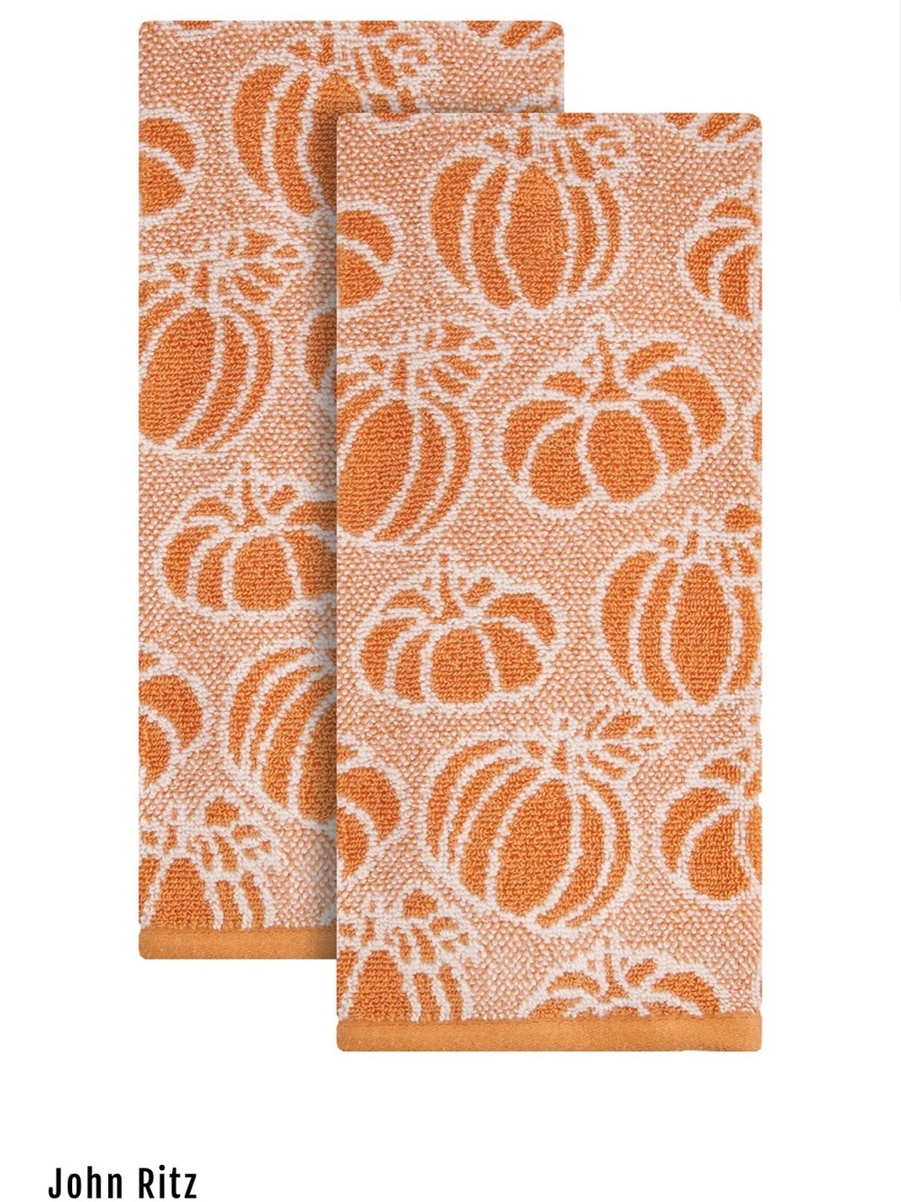 NWT 2026 John Ritz All Over Pumpkin Bath Print Hand Towels 🧡🎃 - Set of 2